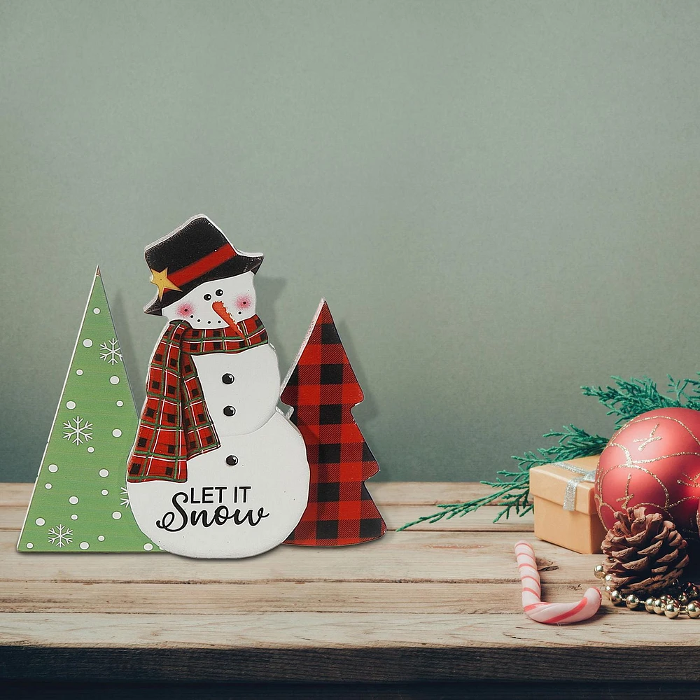 Table Top Snowman With Tree Let It Snow