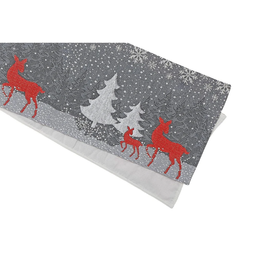 Tapestry Table Runner Reindeer and Tree 36" - Set of 2