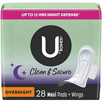 Serviettes maxi de nuit U by Kotex Clean & Secure avec ailes, sans parfum