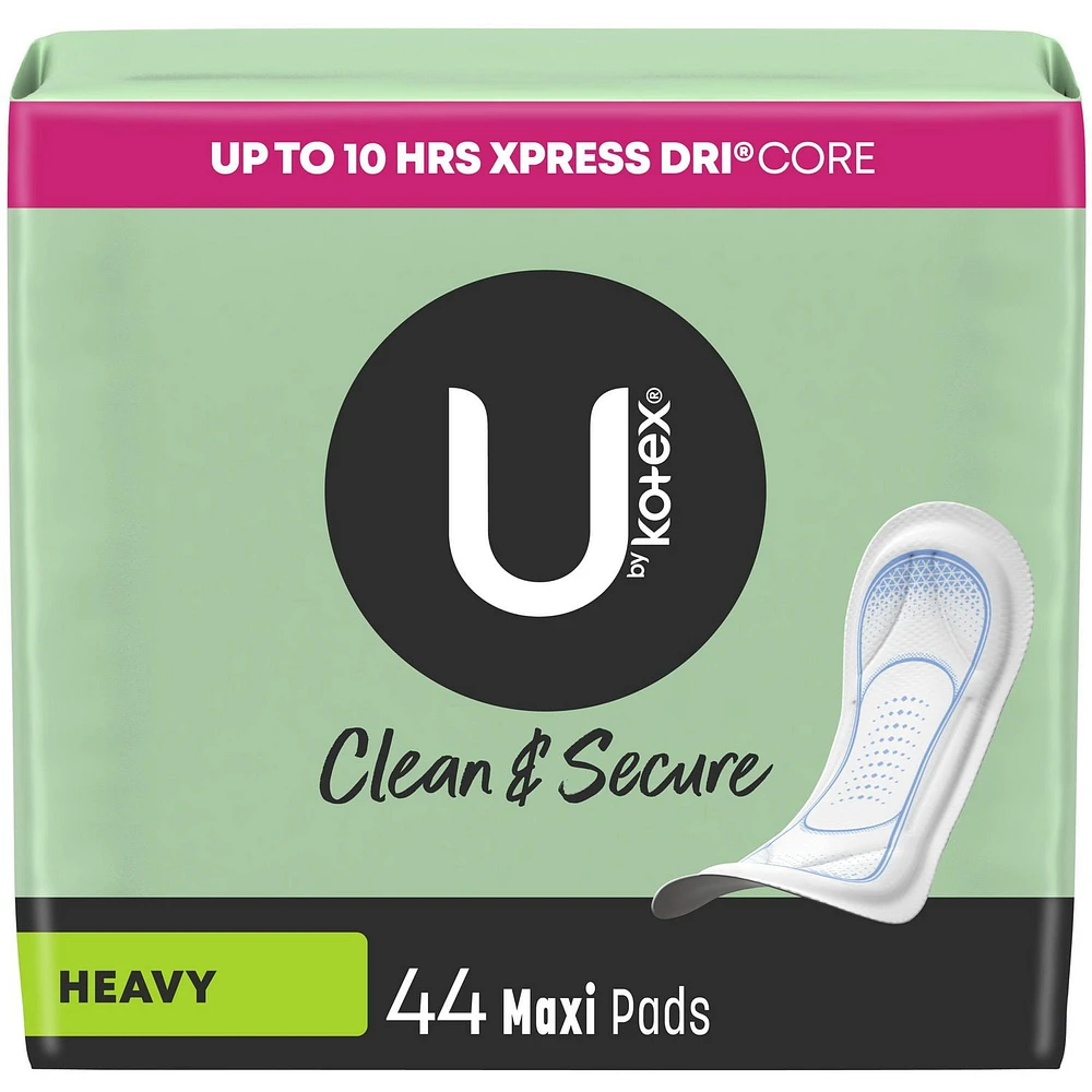 U by Kotex Clean & Secure Maxi Pads, Heavy Absorbency, Unscented, 44 Count