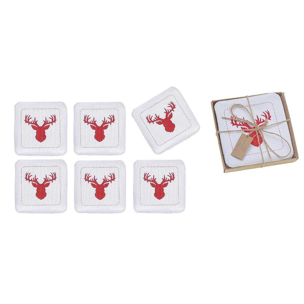 6 Pc Square Printed Coaster Deer