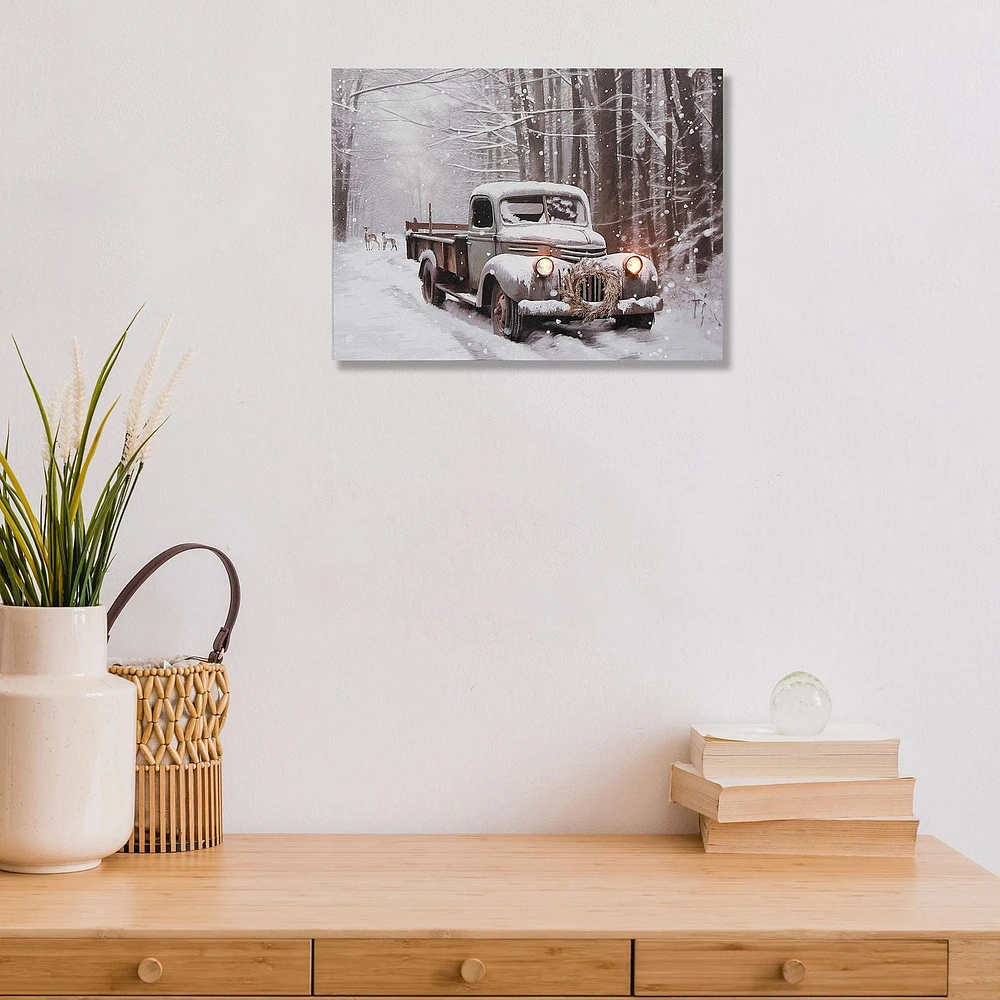 Led Canvas Wall Art Grey Truck