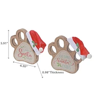 Wooden Paw With Santa Hat Table Sign - Set of 2