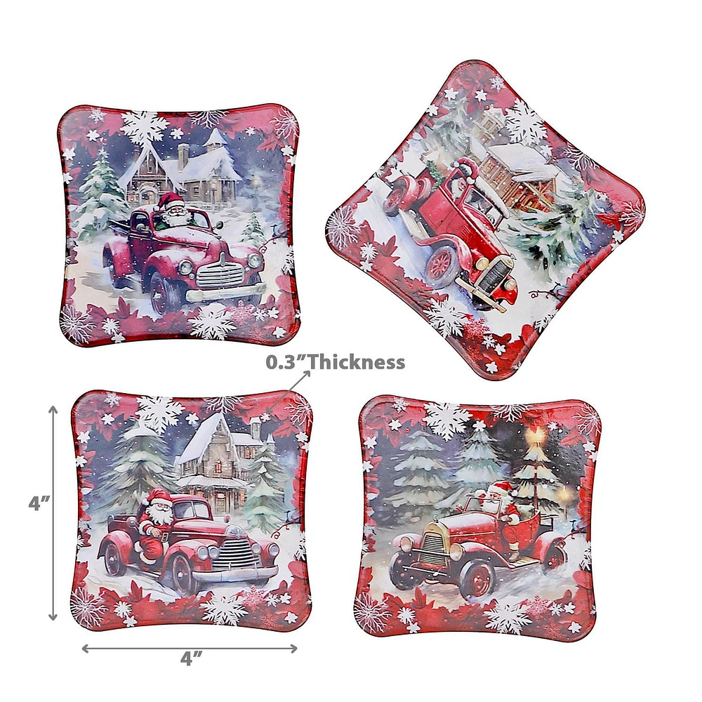 Square Ceramic Coaster Car and Santa - Set of 4