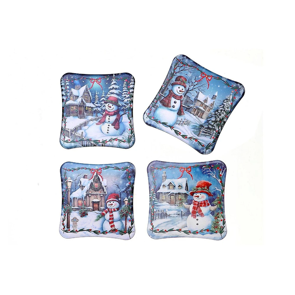 Square Ceramic Coaster Snowman - Set of 4