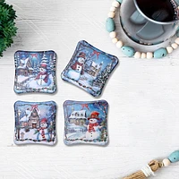 Square Ceramic Coaster Snowman - Set of 4