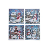 Square Ceramic Trivet Snowman - Set of 4