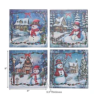 Square Ceramic Trivet Snowman - Set of 4