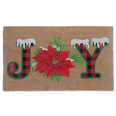 Coir Door Mat Plaid Joy - Poinsettia