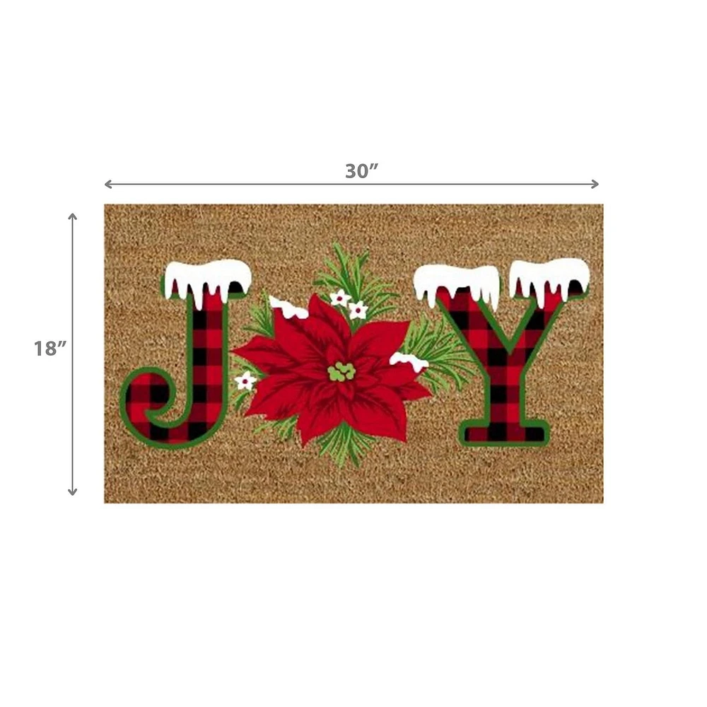 Coir Door Mat Plaid Joy - Poinsettia