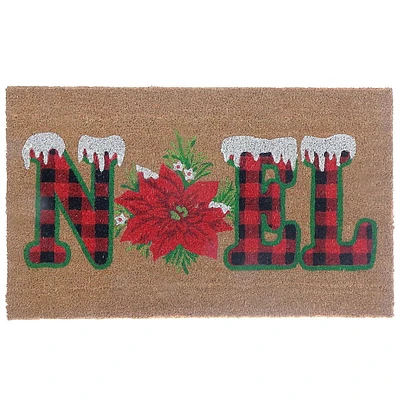 Coir Door Mat Plaid Noel - Poinsettia