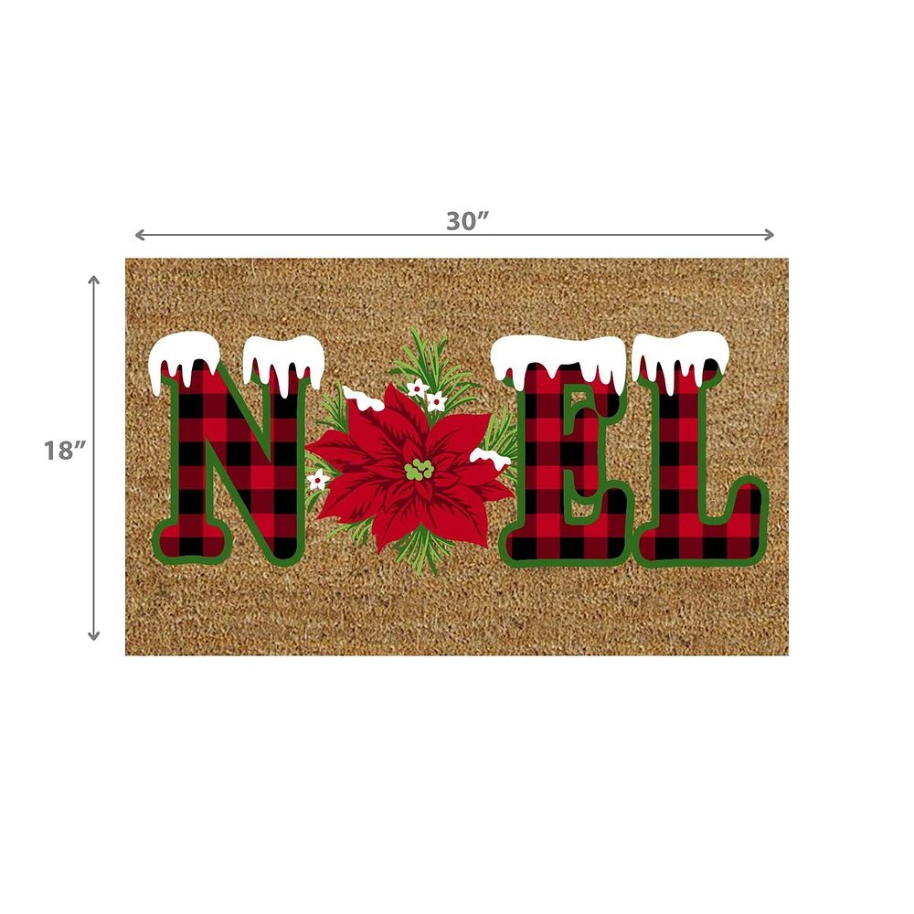 Coir Door Mat Plaid Noel - Poinsettia