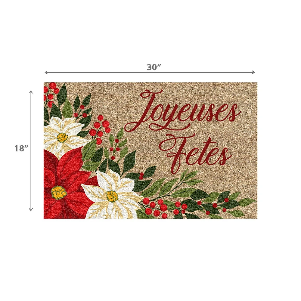 Coir Door Mat Joyeuses Fetes - Poinsettia