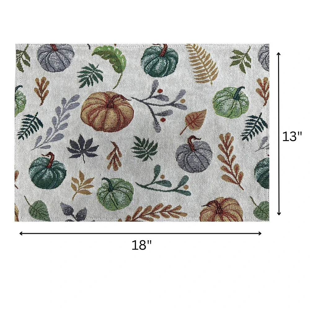 Tapestry Placemat Pumpkin and Leaves 13" X 18" - Set of 12