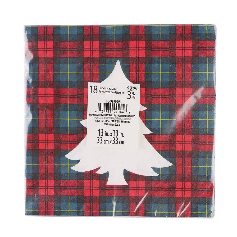 Holiday time, Christmas Plaid Lunch Napkins, 6.5in, 18ct