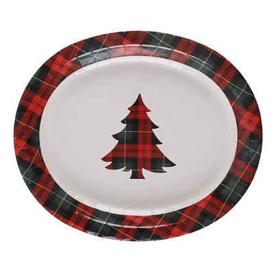 Holiday time, Christmas Plaid Oval Paper Plates, 12.6" x 10.3", 8ct