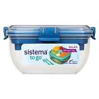 Sistema Salad TO GO Lunch Box with Individual Compartments with Travel Cutlery & Dressing Container, BPA-Free, Colour May Vary, 1.1 L