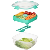 Sistema Salad TO GO Lunch Box with Individual Compartments with Travel Cutlery & Dressing Container, BPA-Free, Colour May Vary, 1.1 L