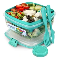 Sistema Salad TO GO Lunch Box with Individual Compartments with Travel Cutlery & Dressing Container, BPA-Free, Colour May Vary, 1.1 L