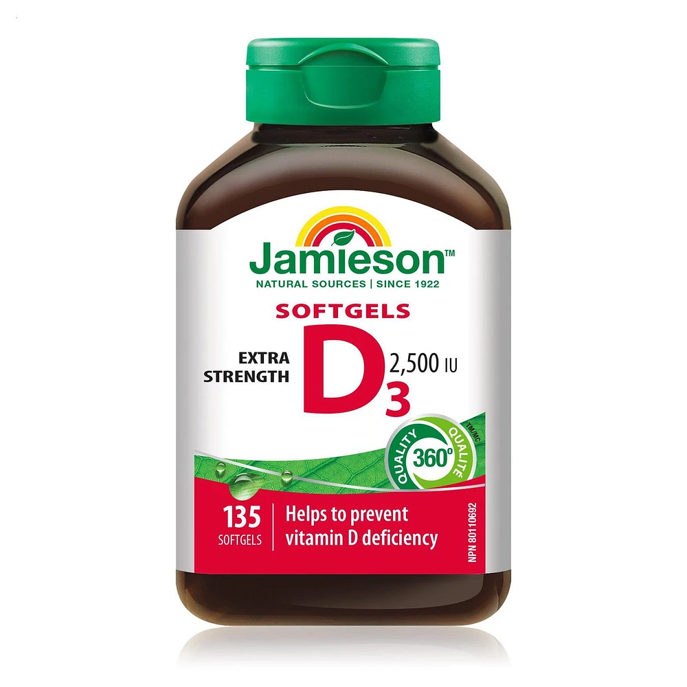 Jamieson Vitamin D3 2,500 IU Extra Strength Softgels, 135 Softgels