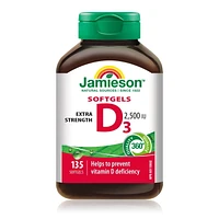 Jamieson Vitamin D3 2,500 IU Extra Strength Softgels, 135 Softgels