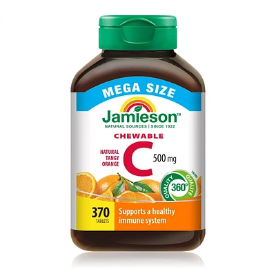Jamieson Comprimés à croquer de vitamine C à l’orange acidulée naturelle de, 500 mg Méga Format 370 Comprimés
