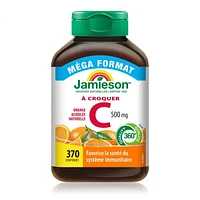 Jamieson Comprimés à croquer de vitamine C à l’orange acidulée naturelle de, 500 mg Méga Format 370 Comprimés