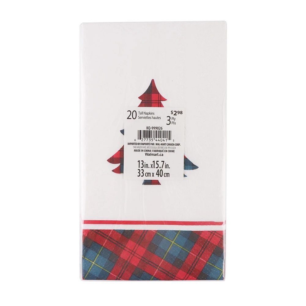 Holiday time, Christmas Plaid Tall Napkins, 20ct