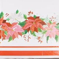 Holiday time, Christmas Poinsettia Plastic Tablecloth, 108in x 54in