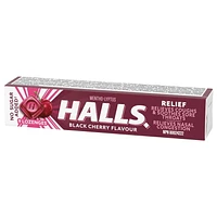 HALLS No Sugar Added Black Cherry, Cough Drops, Throat Lozenges, Sore Throat Relief, Mentho-Lyptus, 9 Lozenges