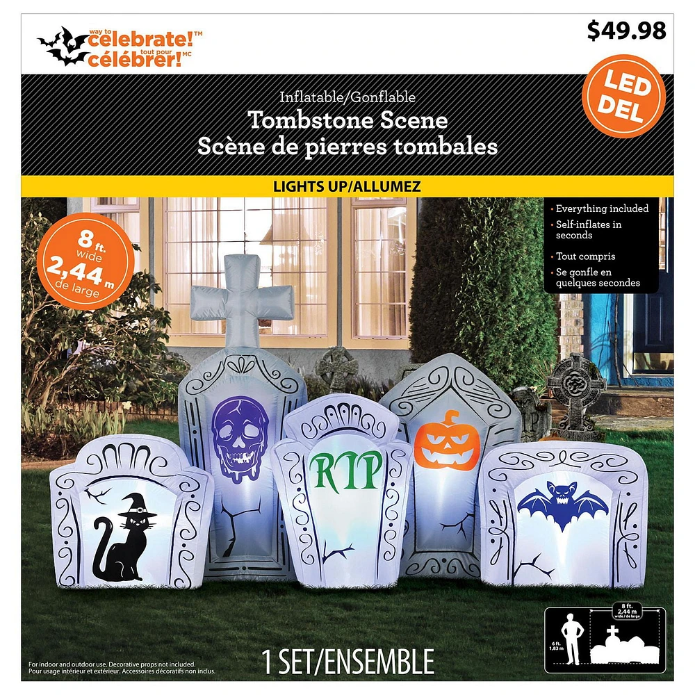 8' INFLATABLE FLASHING LIGHTS TOMBSTONE SCENE