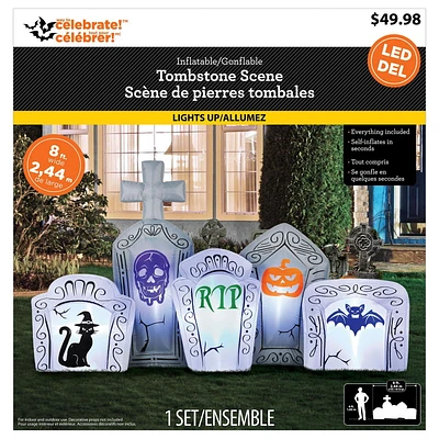 8' INFLATABLE FLASHING LIGHTS TOMBSTONE SCENE