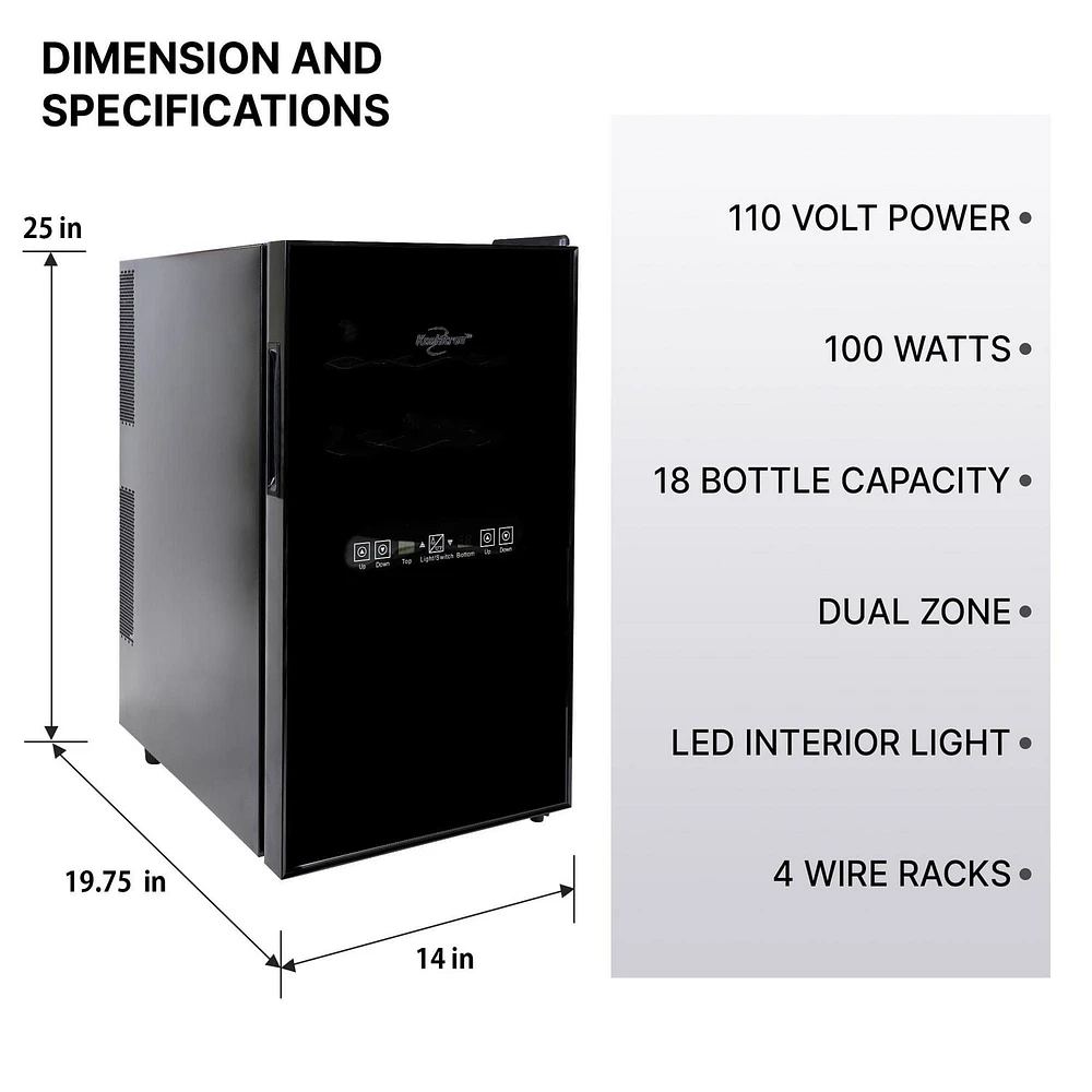 Koolatron 18 Bottle Wine Cooler, Dual Zone Freestanding Wine Fridge