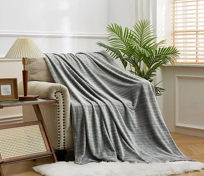 Chaps Solid Plush Throw Blanket - Fuzzy Soft Flannel, 50 X 70"