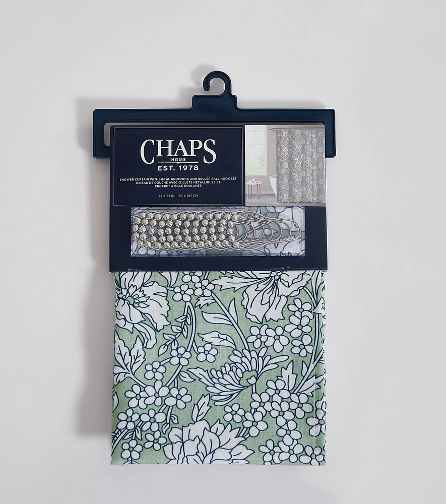 Chaps Shower Curtains with Hooks - Linen Textured Waterproof Curtain 10 Easy-slide Hooks