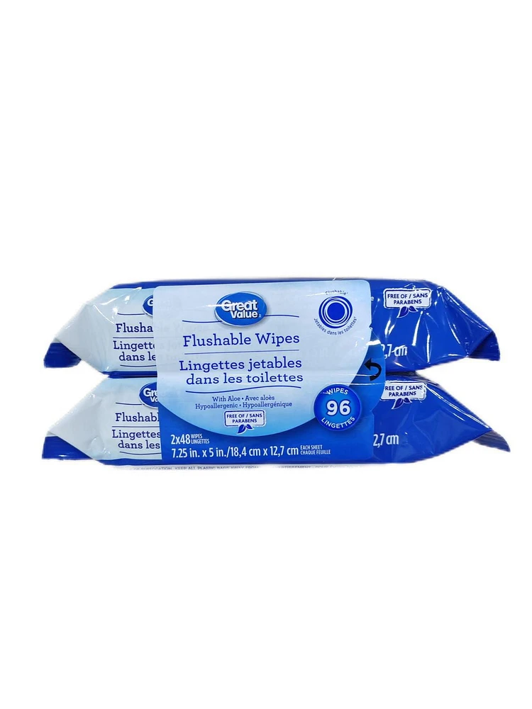 Lingettes jetables dans les toilettes Great Value 96 lingettes