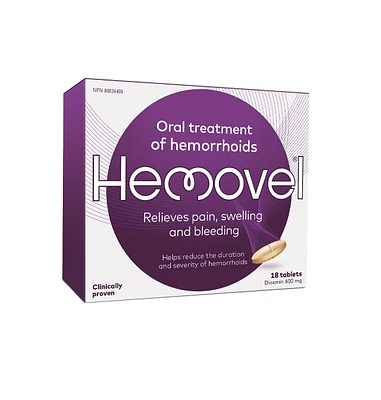 Hemovel – #1 des traitements Oraux des hémorroïdes au Canada 18 comprimés