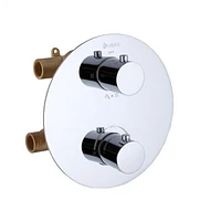 The akuaplus® - round thermostatic faucet valve with 3-way diverter (2 ways + combo) come with the trim and handle in solid brass