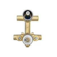 The akuaplus® - round thermostatic faucet valve with 3-way diverter (2 ways + combo) come with the trim and handle in solid brass