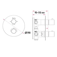 The akuaplus® - round thermostatic faucet valve with 3-way diverter (2 ways + combo) come with the trim and handle in solid brass