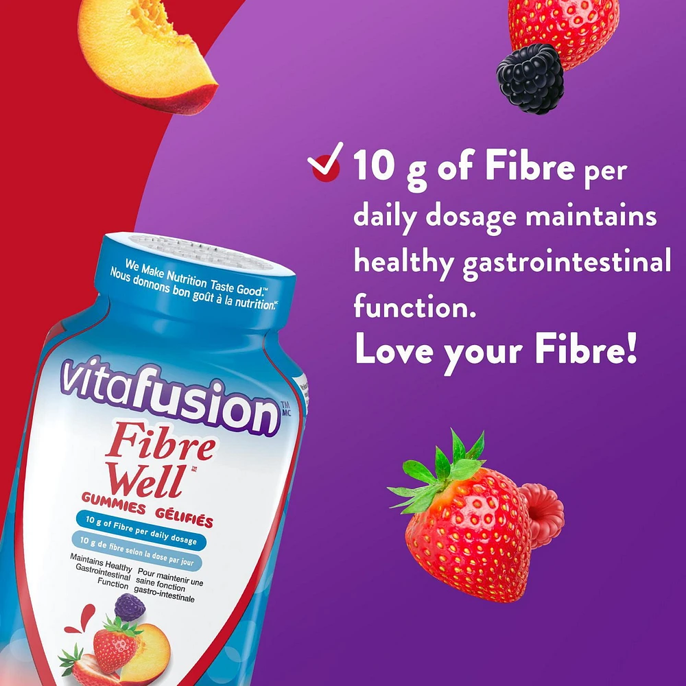 Supplément de fibres gelifiés Fibre Well de Vitafusion pour adultes 90 gelifiés, saveur naturelle