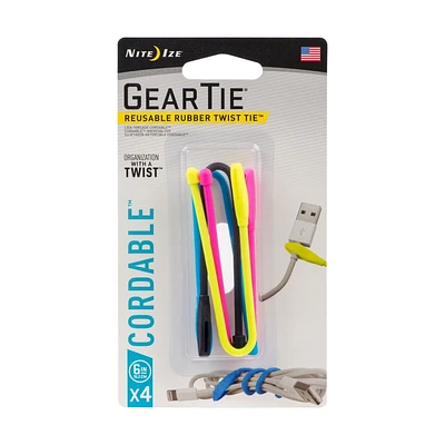 Nite Ize Gear Tie Cordable Twist Tie 6" - 4 Pack