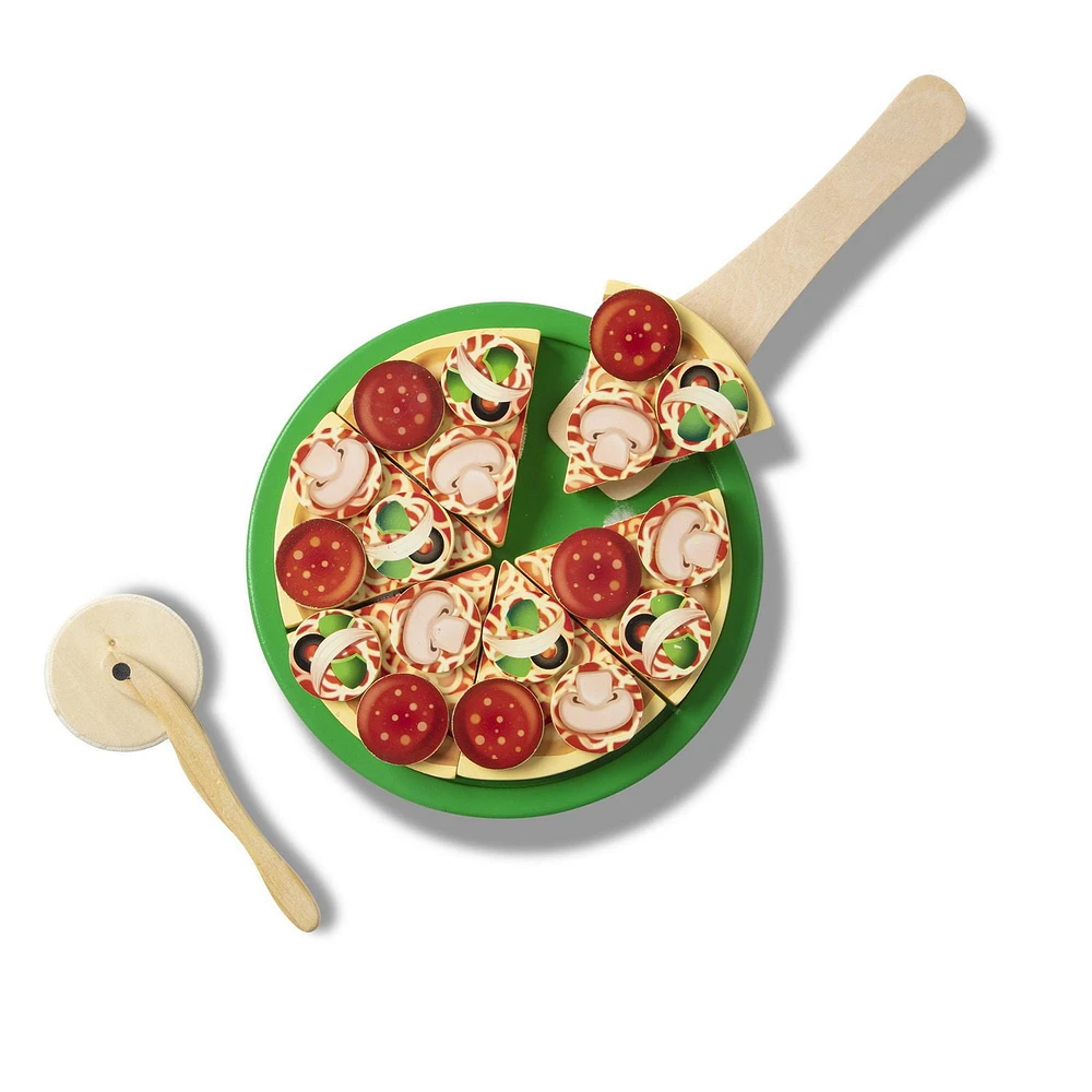 Melissa & Doug Wooden Pizza Party Play Food Set With 36 Toppings, Pizza Play set