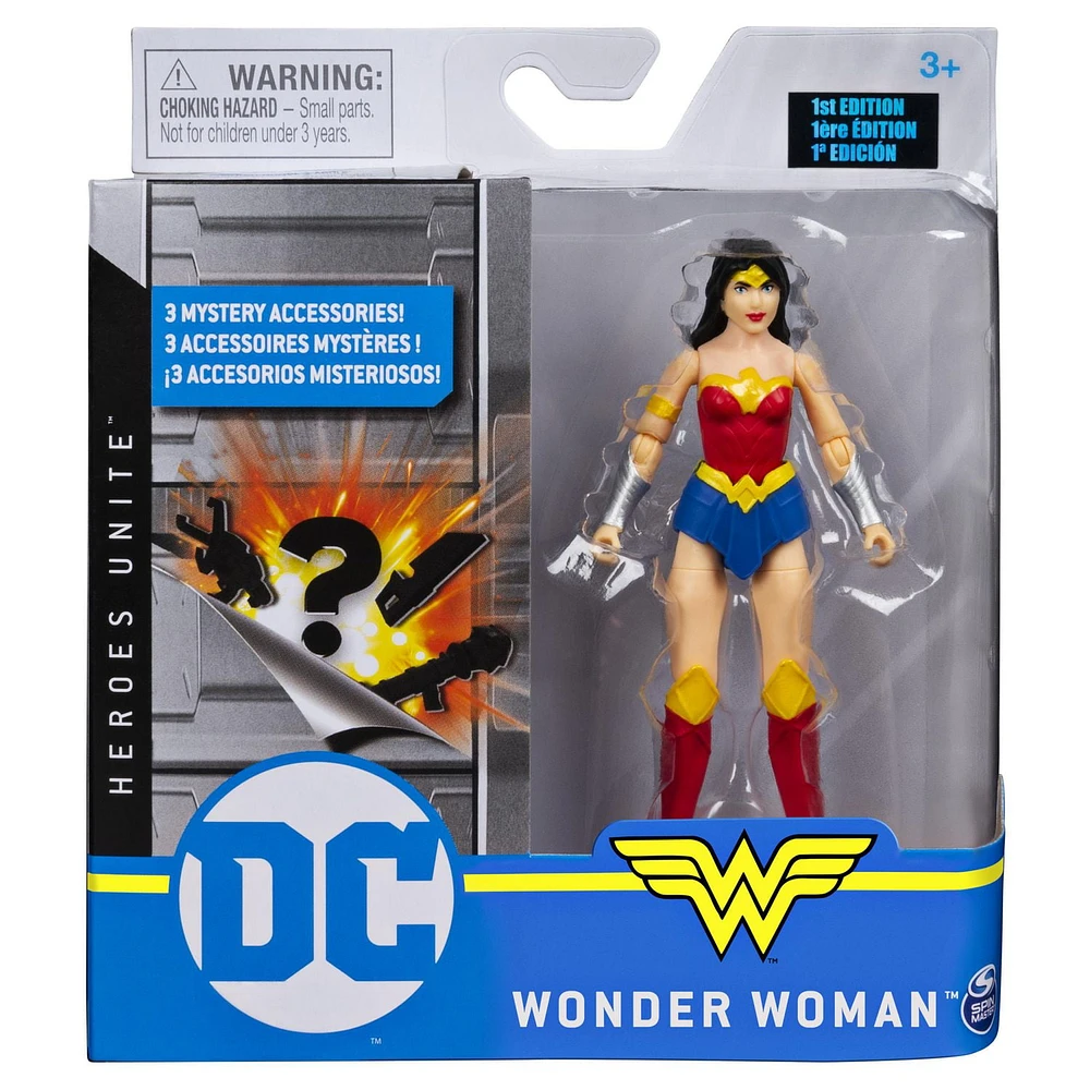 DC Comics, 4-Inch WONDER WOMAN Action Figure with 3 Mystery Accessories, Adventure 1