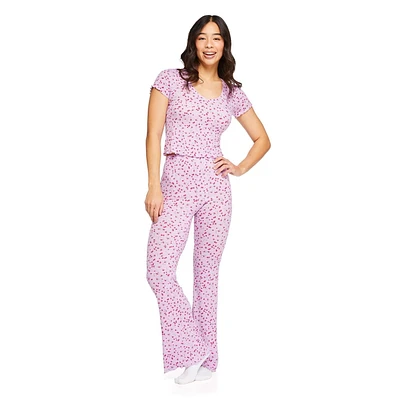 No Boundaries Women's Pointelle Tee 2-Piece Set