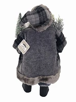 Holiday Time Indoor Decor 18 Inch Santa in Fur Lined Plaid Coat with Present, a Christmas Tree with Ornaments, and Greenery