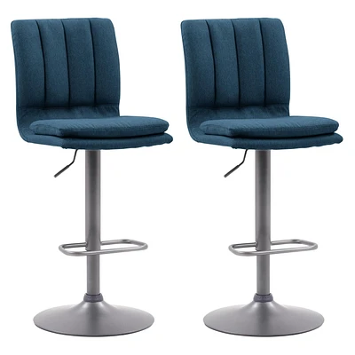 CorLiving Palmer Adjustable Channel Tufted Blue Upholstered Barstool, Set of 2