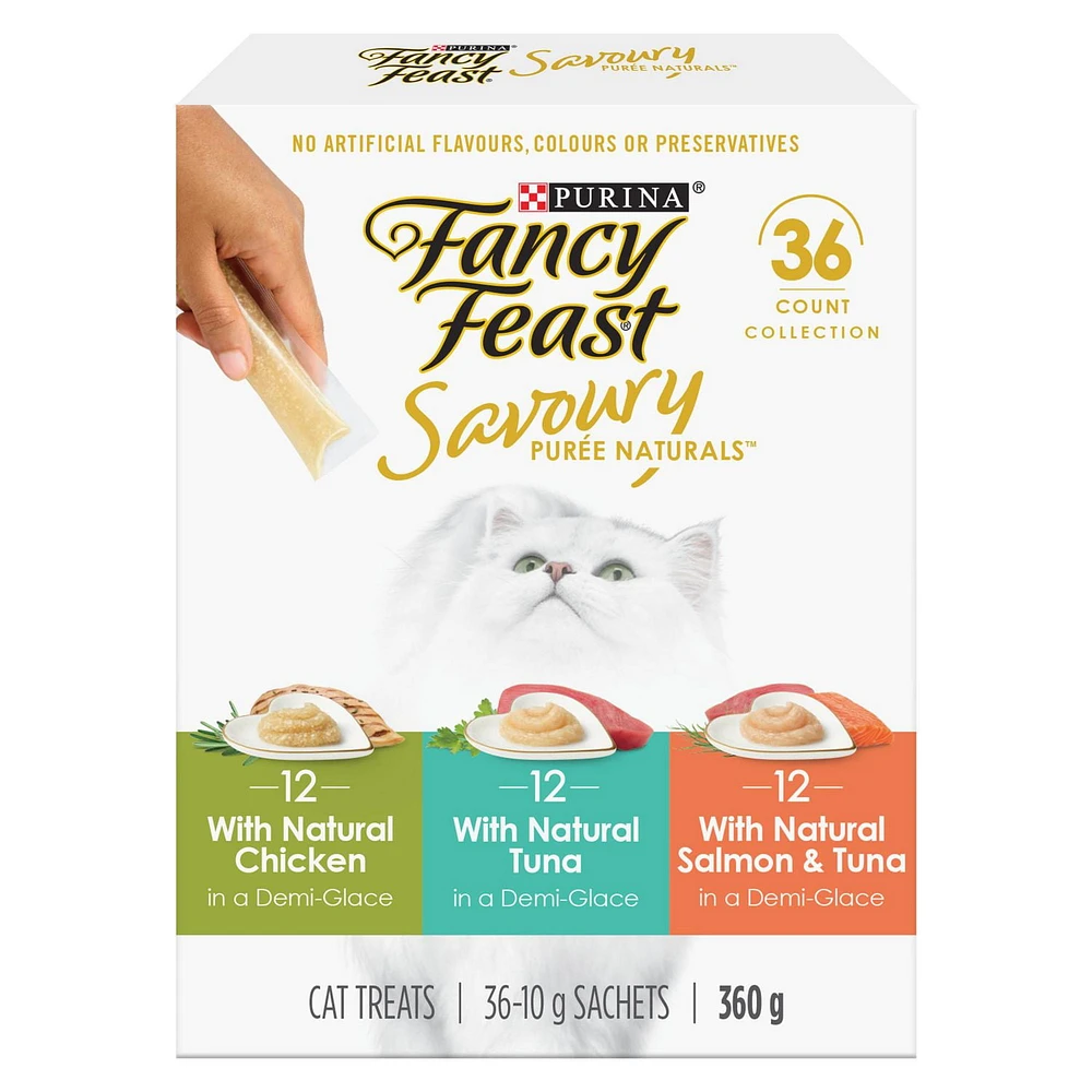 Fancy Feast Savoury Purée Naturals Variety Pack, Cat Treats 36 x 10 g, 36 x 10 g