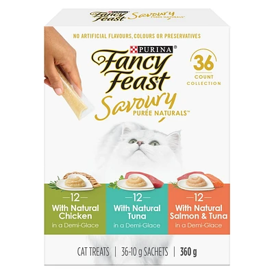 Fancy Feast Savoury Purée Naturals Variety Pack, Cat Treats 36 x 10 g, 36 x 10 g