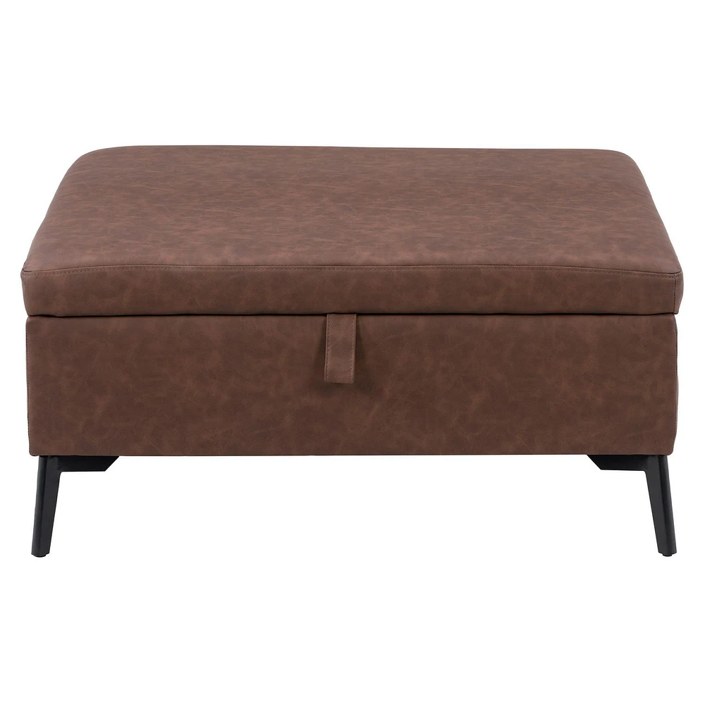 CorLiving Linden Square Storage Ottoman, Dark Brown